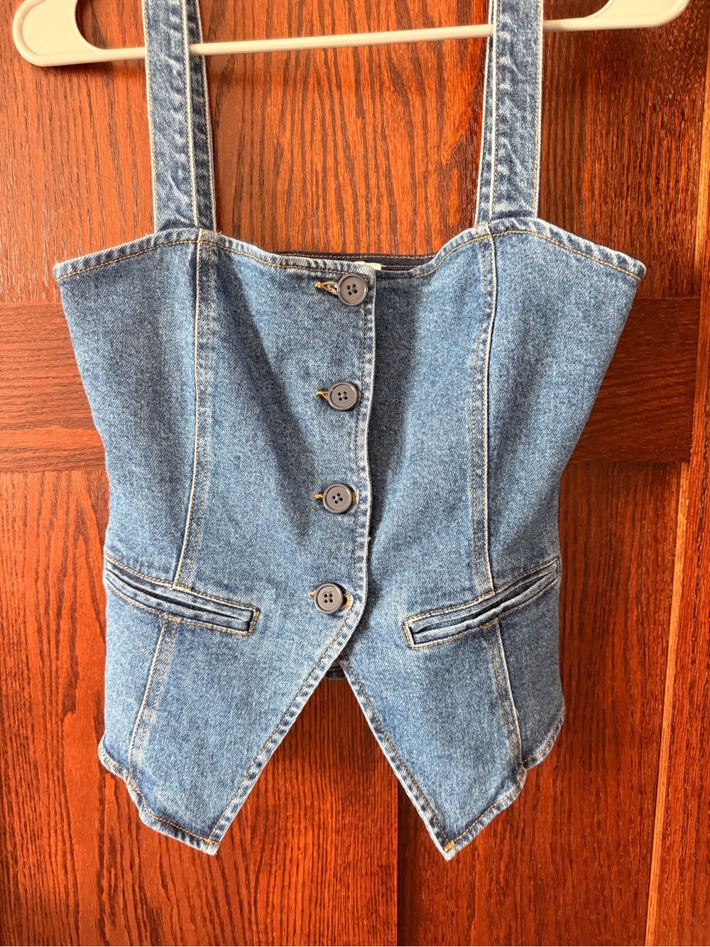 Forever 21 Blue Denim Corset-Style Button Front Top
